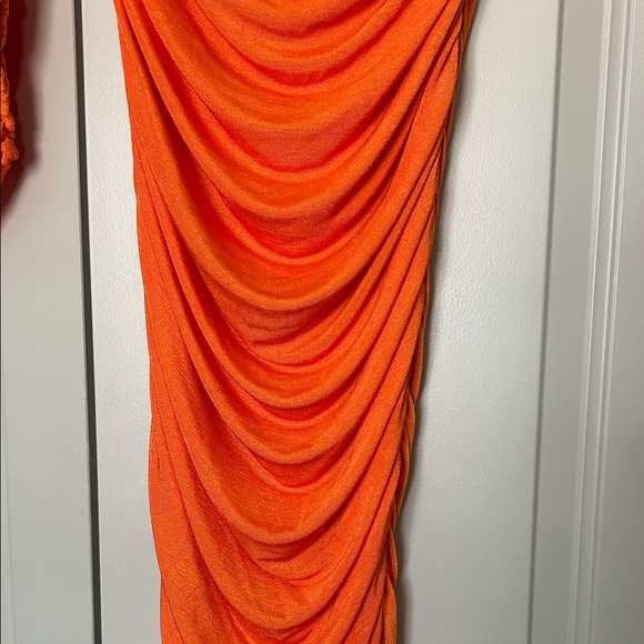 Shein Vibrant Orange Ruched Crop Top & Skirt 2 Piece Set - Picture 4 of 8